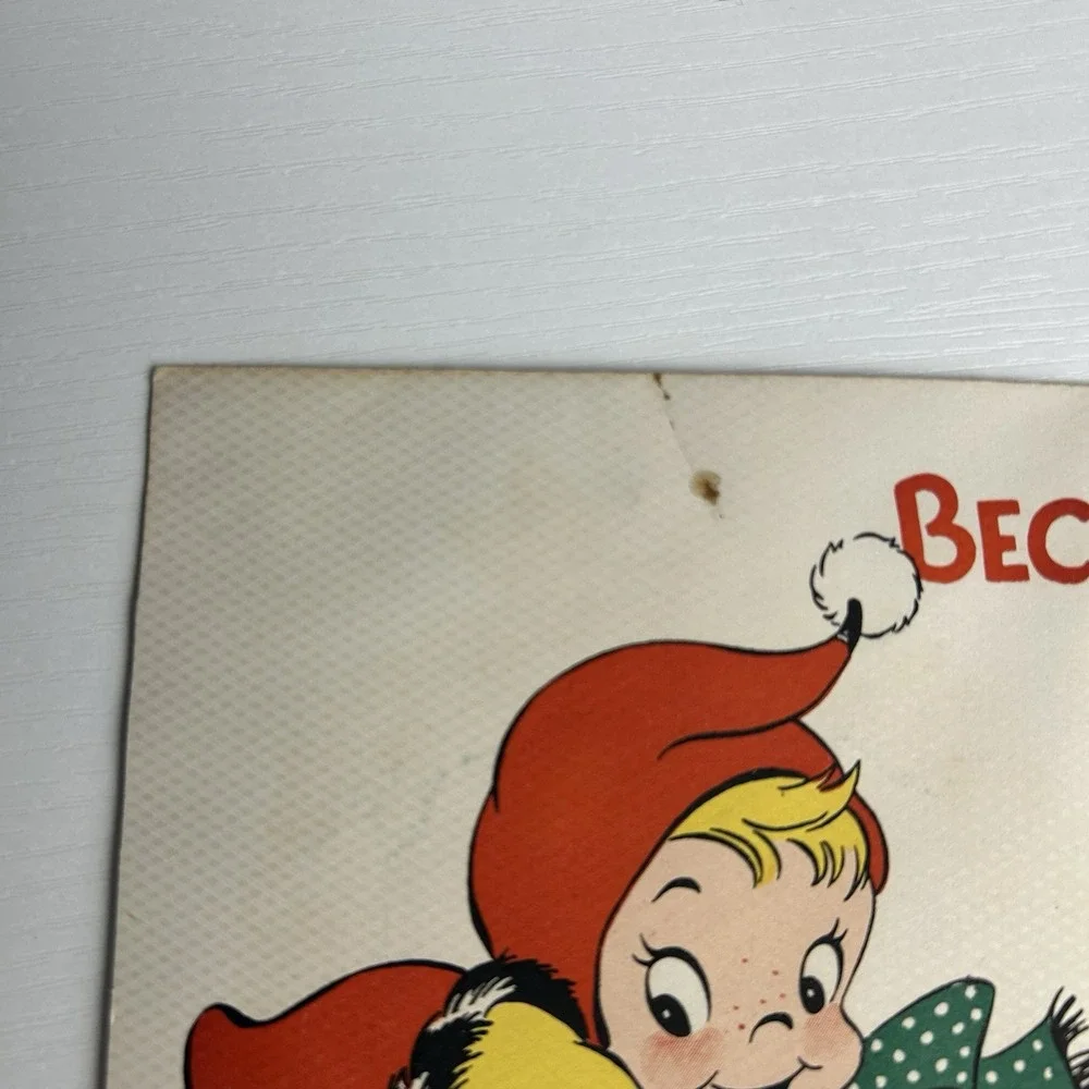 Vintage 1946 Christmas Greeting Card Retro Peek-Through Novelty Art Decor Unused